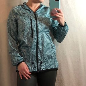 Nike teal striped zippered windbreaker with hood